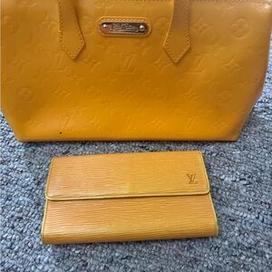 Louis Vuitton Yellow Tote and Wallet Set. Can be sold separately.